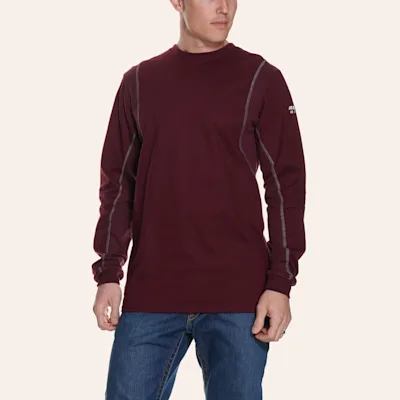 Ariat Men's AC Crew Malbec Wine FR Long Sleeve Work T-Shirt