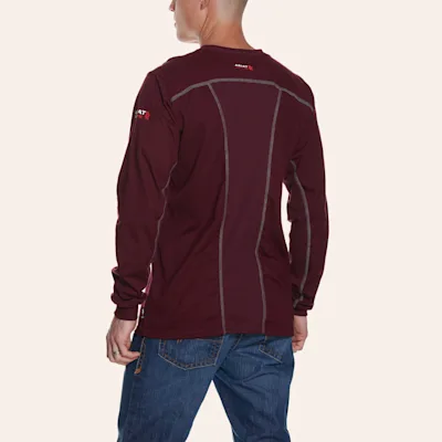 Ariat Men's AC Crew Malbec Wine FR Long Sleeve Work T-Shirt