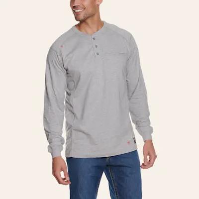 Ariat Men's Air Henley Silver Fox Long Sleeve FR Work T-Shirt