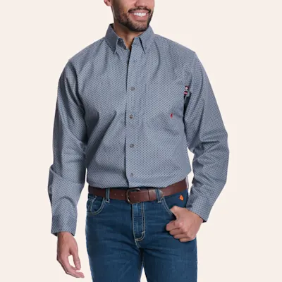 Forge Men's Slate Blue Geo Print FR Long Sleeve Shirt