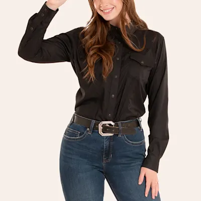 Rock & Roll Denim Women's Black Long Sleeve Pearl Snap TEK Western Shirt