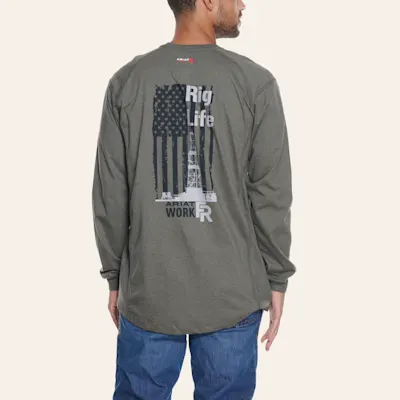 Ariat Men's Air Crew Graphite Heather Rig Life Long Sleeve FR Work T-Shirt