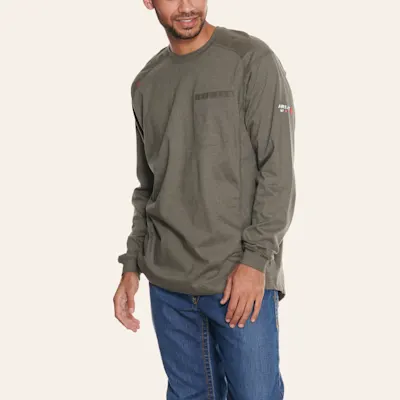 Ariat Men's Air Crew Graphite Heather Rig Life Long Sleeve FR Work T-Shirt