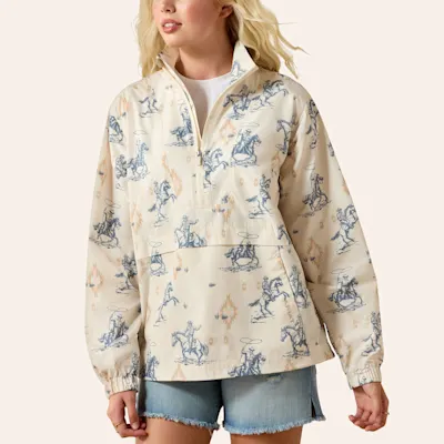 Ariat Women's Whisper Cream & Blue Aztec Rodeo Print Pullover