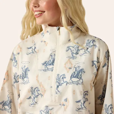 Ariat Women's Whisper Cream & Blue Aztec Rodeo Print Pullover
