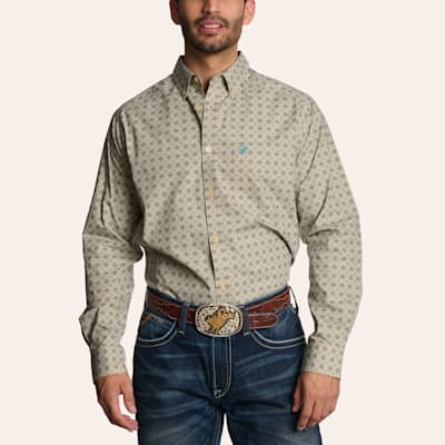 Ariat Men's Lucca Cream Geo Print Long Sleeve Shirt