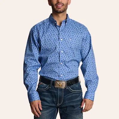 Rafter C Men's Blue Paisley Print Long Sleeve Shirt