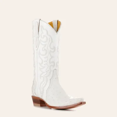 Cavender’s Women’s Full Quill Ostrich White Exotic Snip Toe Cowboy Boots