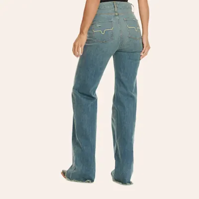 Kimes Ranch Women's Olivia Medium Wash High Rise Raw Hem Wide Leg Jeans