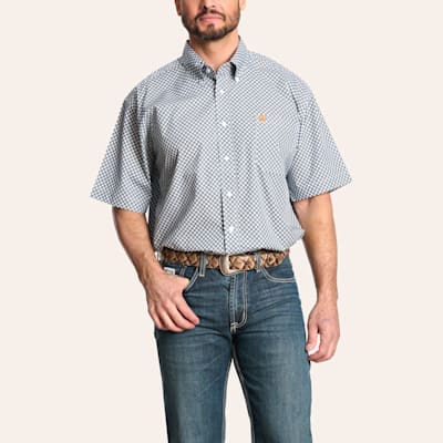 Cinch Men's White Navy & Tangerine Geo Print Western Shirt