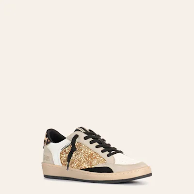 Shushop Women's Quinn White & Gold Glitter Faux Leather Sneakers