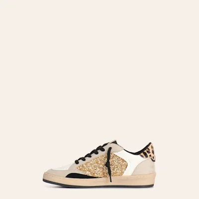 Shushop Women's Quinn White & Gold Glitter Faux Leather Sneakers