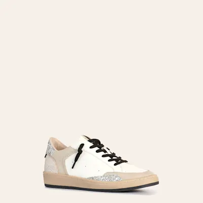 Shushop Women's Quinn White & Silver Glitter Faux Leather Sneakers