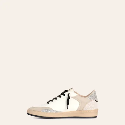 Shushop Women's Quinn White & Silver Glitter Faux Leather Sneakers