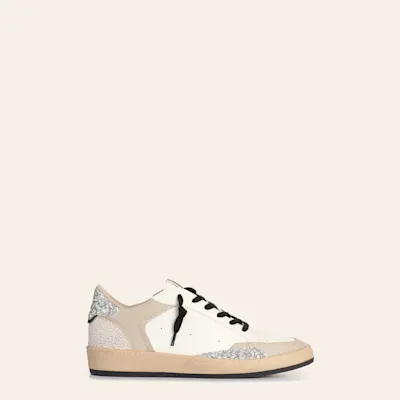 Shushop Women's Quinn White & Silver Glitter Faux Leather Sneakers 5 Shushop Women's Quinn White & Silver Glitter Faux Leather Sneakers