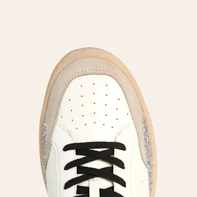 Shushop Women's Quinn White & Silver Glitter Faux Leather Sneakers 7 Shushop Women's Quinn White & Silver Glitter Faux Leather Sneakers