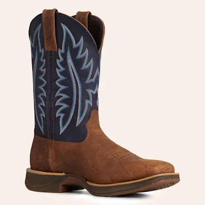 Durango Men's Rebel Ultra-Lite Bay Cognac & Sapphire Blue Wide Square Toe Work Boots