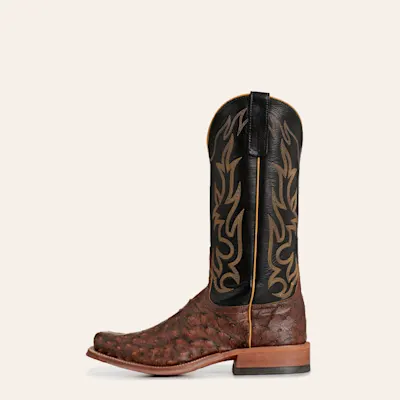 Anderson Bean Dark Brown Full Quill Ostrich & Black Cutter Toe Boots