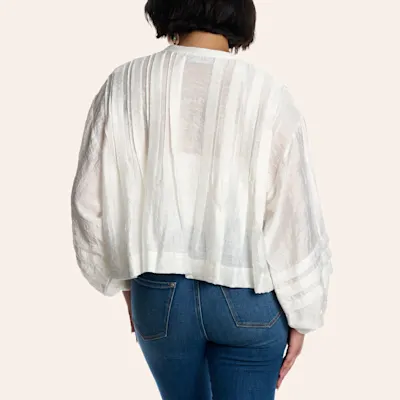 Blue B Women's White Sheer Cropped Long Sleeve Peasant Top