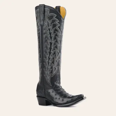 JRC & Sons Women’s Jacqueline Black Full Quill Ostrich Snip Toe Tall Cowboy Boots