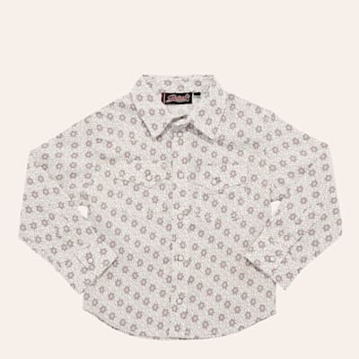 Rafter C Infant Boys' White Small Medallion Print Stretch Long Sleeve Pearl Snap Western Shirt