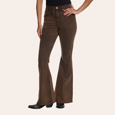 Rockin' C Women's Vintage Brown Wash High Rise Flare Jeans