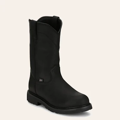 Justin Men's Black Waterproof Round Steel Toe Work Boots