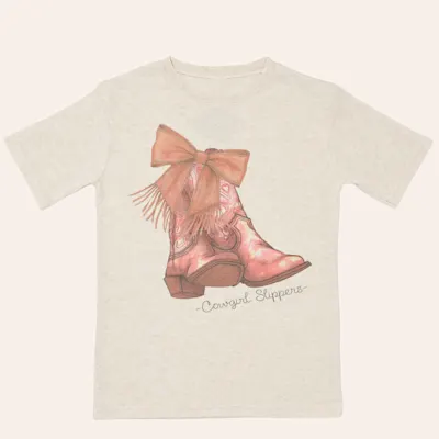 Twisted Filly Girls' Heather Ivory Cowgirl Slippers Graphic T-Shirt