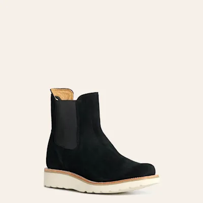 Anderson Bean Women's Macie Bean Black Suede Square Toe Wedge Booties