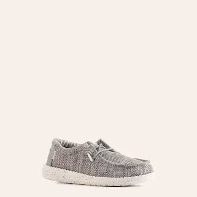 Hey Dude Youth Wally Stretch Sox Gray Moc Toe Casual Shoes