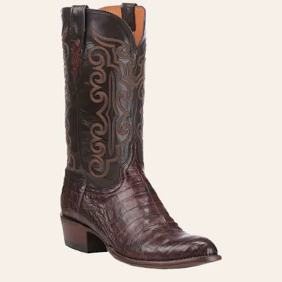Lucchese Men's Barrel Brown Caiman Belly R-Toe Exotic Cowboy Boots