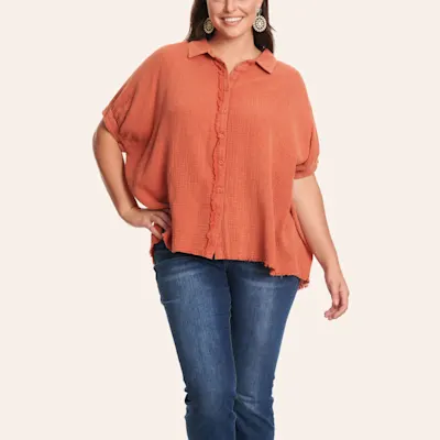 Umgee Women's Brick Mineral Washed Gauzy Top - Plus Sizes
