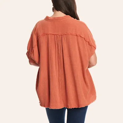 Umgee Women's Brick Mineral Washed Gauzy Top - Plus Sizes 2 Umgee Women's Brick Mineral Washed Gauzy Top - Plus Sizes