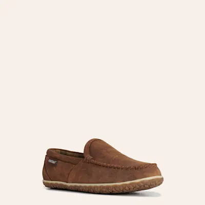 Minnetonka Men's Rough Out Brown Water-Resistant Leather Slipper