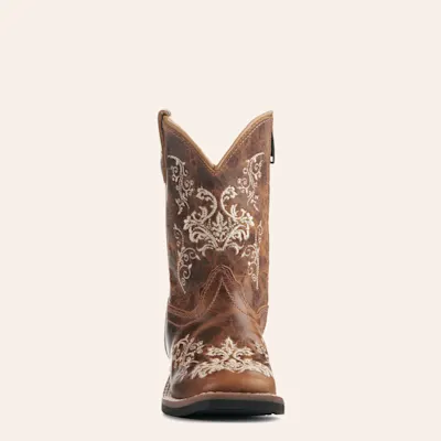 Old West Toddlers' Burnt Tan with Cream Embroidery Wide Square Toe Cowboy Boots