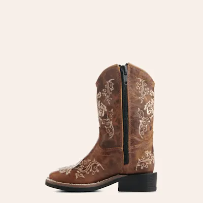 Old West Toddlers' Burnt Tan with Cream Embroidery Wide Square Toe Cowboy Boots