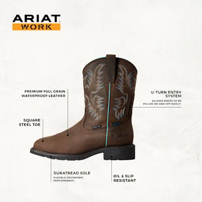 Ariat Women's Krista Dark Brown Waterproof Wide Square Steel Toe Work Boots