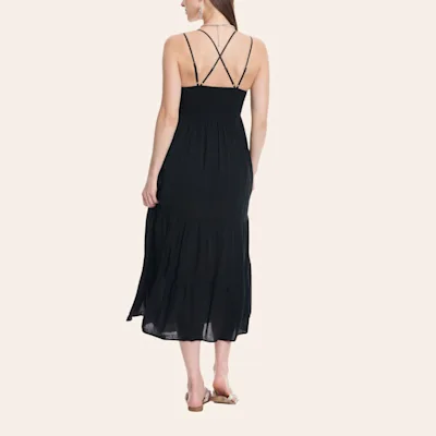 Blue B Women's Black Lace V-Neck Sleeveless Long Lined Dress