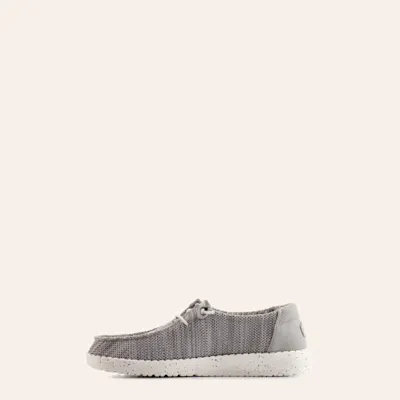 Hey Dude Women's Wendy Stretch Mesh Light Gray Moc Toe Lace Up Casual Shoes