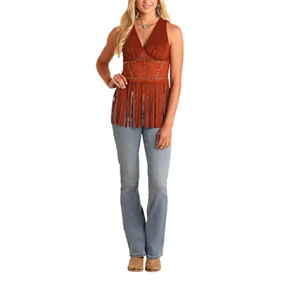 Rock & Roll Denim Women's Roan Studded & Fringed Tank Top
