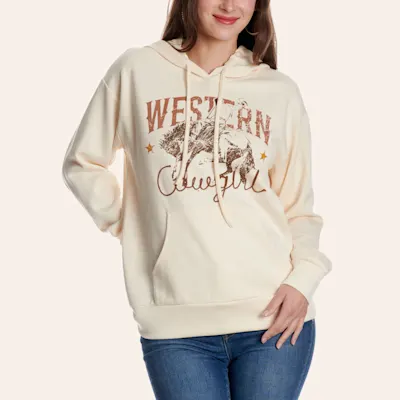 Merigold Kiss Women's Cream Western Cowgirl Graphic Hoodie