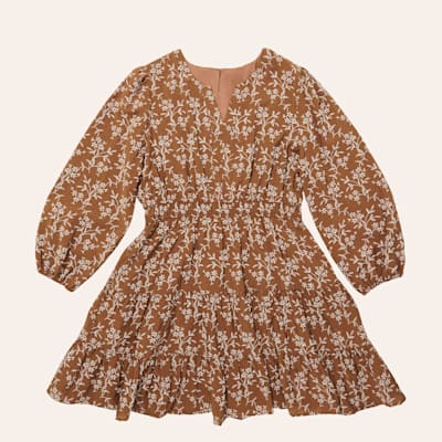 Hayden Women's Rust Floral Print Notch Neck Smocked Waist Ruffle Mini Dress - Plus Sizes