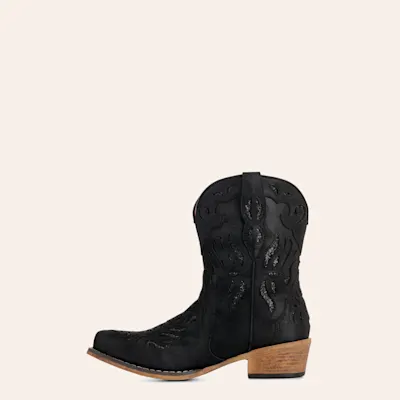 Roper Women's Selena Glitter Black Faux Leather Snip Toe Booties