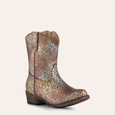 Roper Toddler Riley Multi-Colored Leopard with Glitter Snip Toe Cowboy Boots