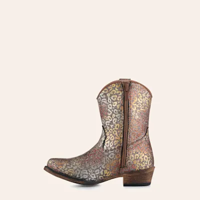 Roper Toddler Riley Multi-Colored Leopard with Glitter Snip Toe Cowboy Boots