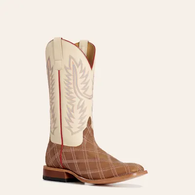 Anderson Bean Men's Horse Power Camel Crazy Horse Patchwork & Cream Wide Square Toe Cowboy Boots