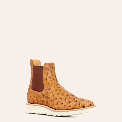 Anderson Bean Men's Horse Power Saddle Ostrich Print Wide Square Toe Chelsea Boots