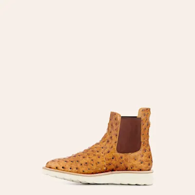 Anderson Bean Men's Horse Power Saddle Ostrich Print Wide Square Toe Chelsea Boots