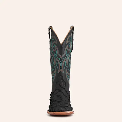 Cavender's Women's Horseman Black Pirarucu & Leather Wide Square Toe Cowboy Boots