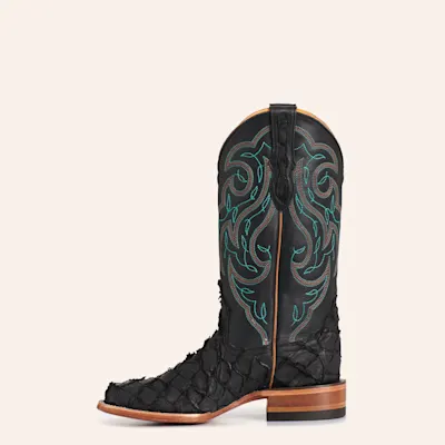Cavender's Women's Horseman Black Pirarucu & Leather Wide Square Toe Cowboy Boots
